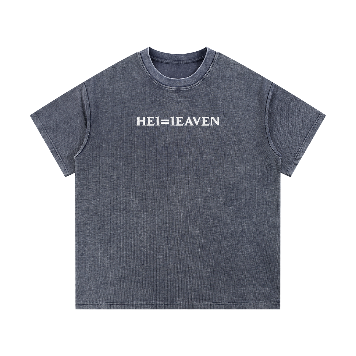 HE1=1EAVEN Embroidered Mineral Wash Waffle Knit T-Shirt