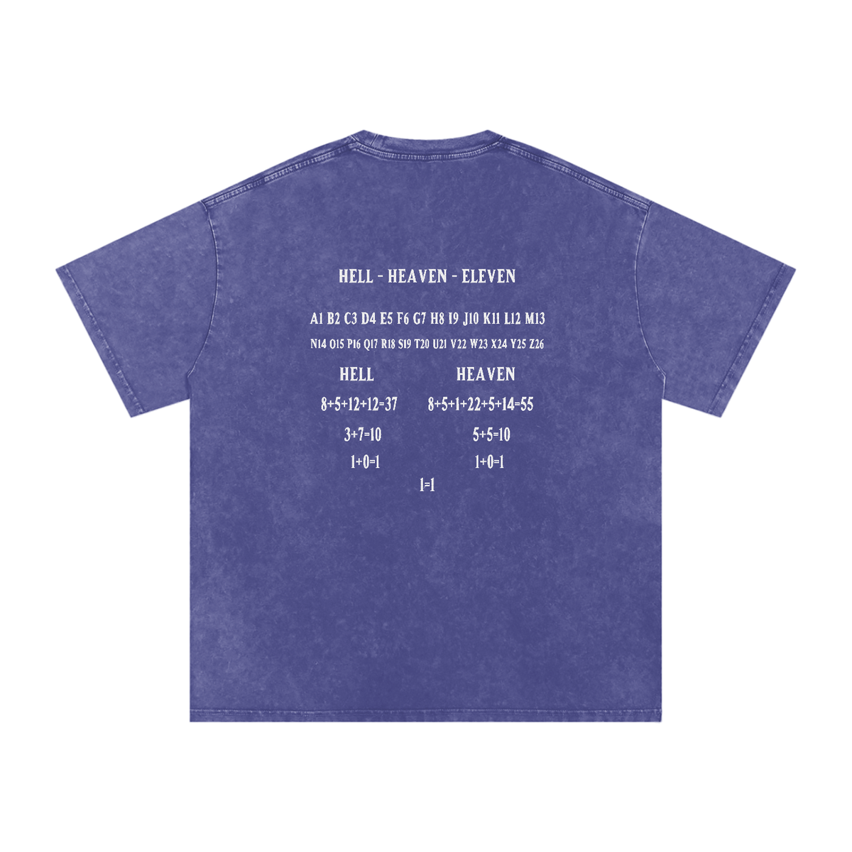HE1=1EAVEN Alpha Numeric Reduction Embroidered Snow Washed Oversized Cotton T-Shirt
