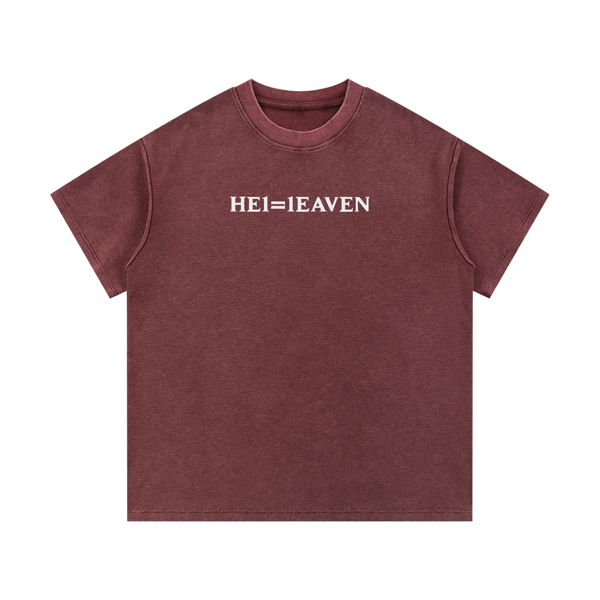 HE1=1EAVEN Embroidered Mineral Wash Waffle Knit T-Shirt