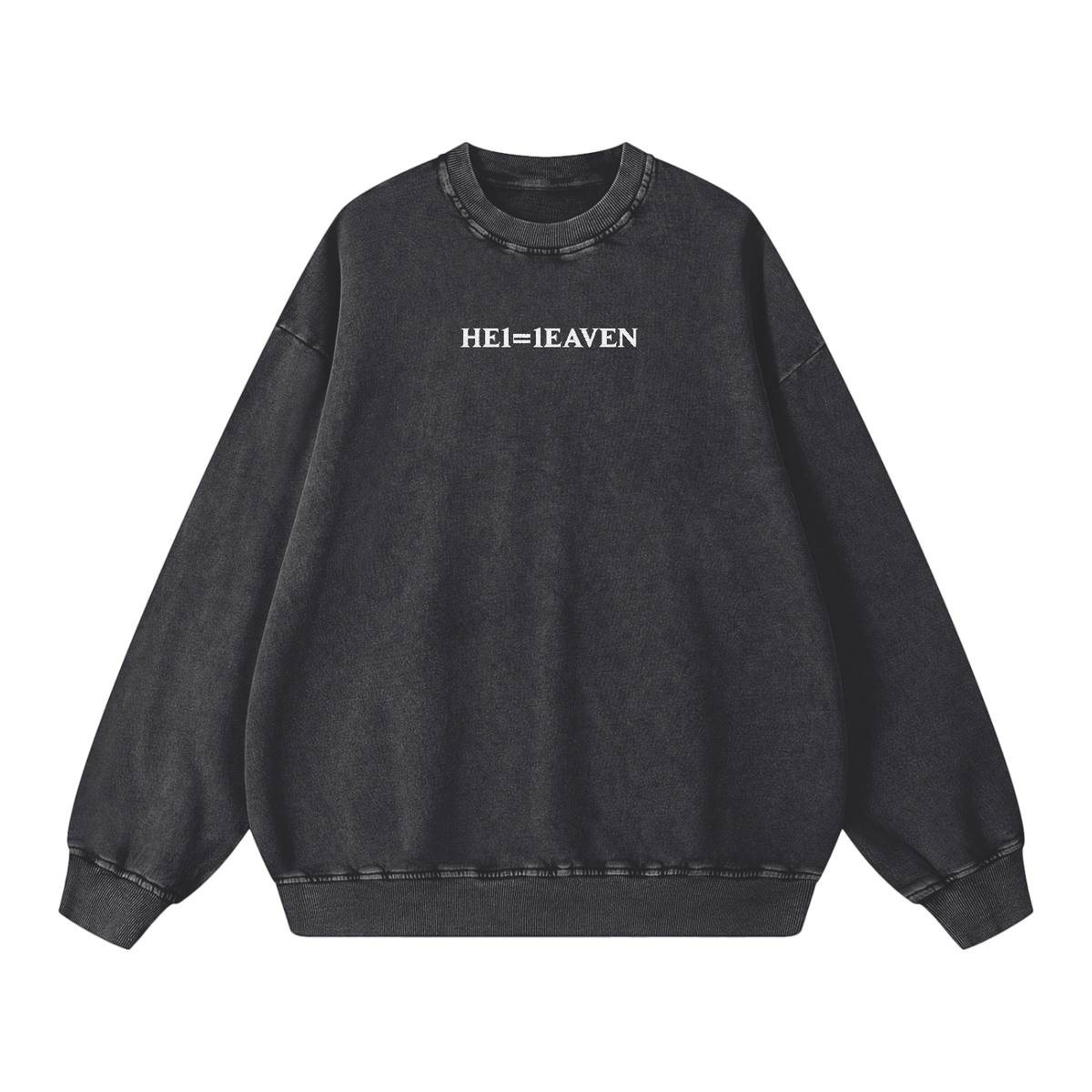 HE1=1EAVEN Embroidered Snow Washed Oversized Sweatshirt
