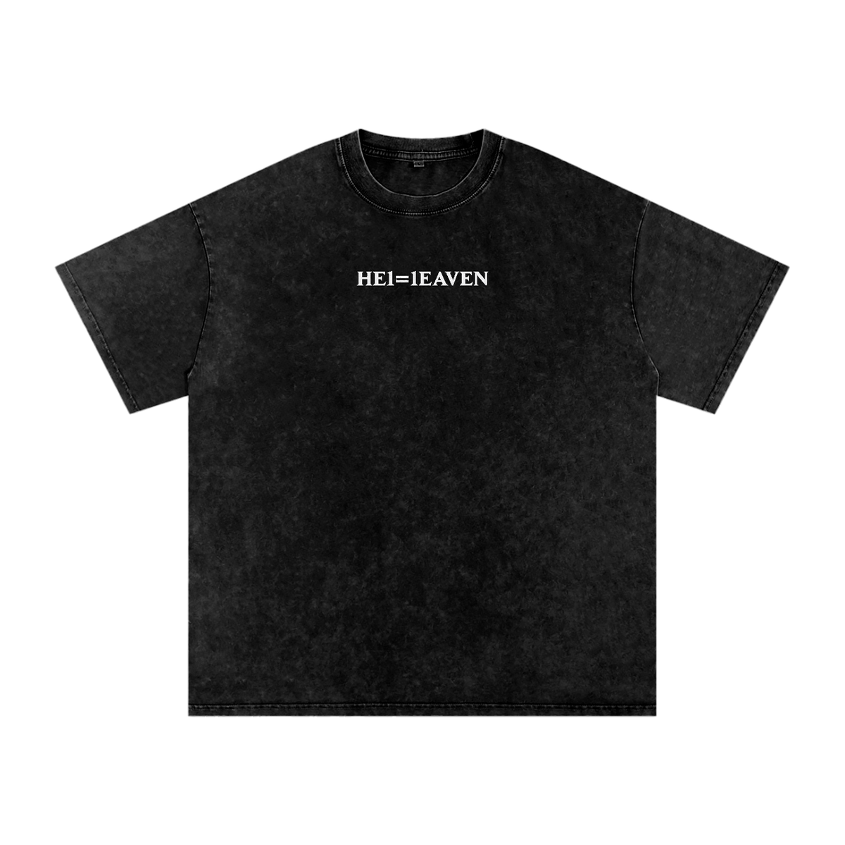 HE1=1EAVEN Alpha Numeric Reduction Embroidered Snow Washed Oversized Cotton T-Shirt