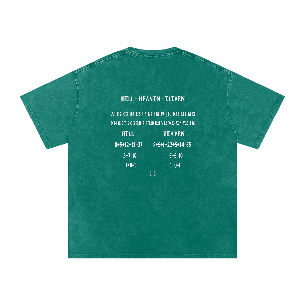 HE1=1EAVEN Alpha Numeric Reduction Embroidered Snow Washed Oversized Cotton T-Shirt