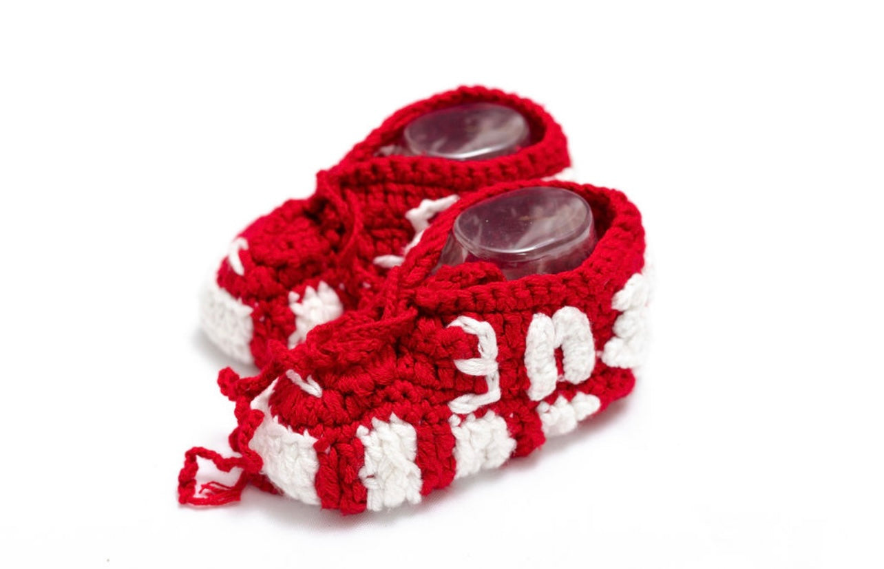 Crocheted baby Supreme x Air More Uptempo 'Red'