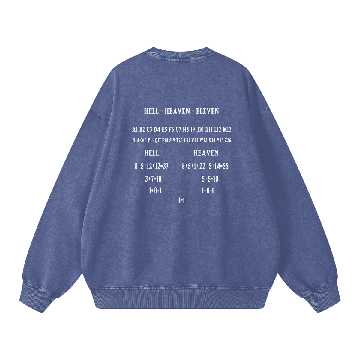 HE1=1EAVEN Alpha Numeric Reduction Embroidered Snow Washed Oversized Sweatshirt