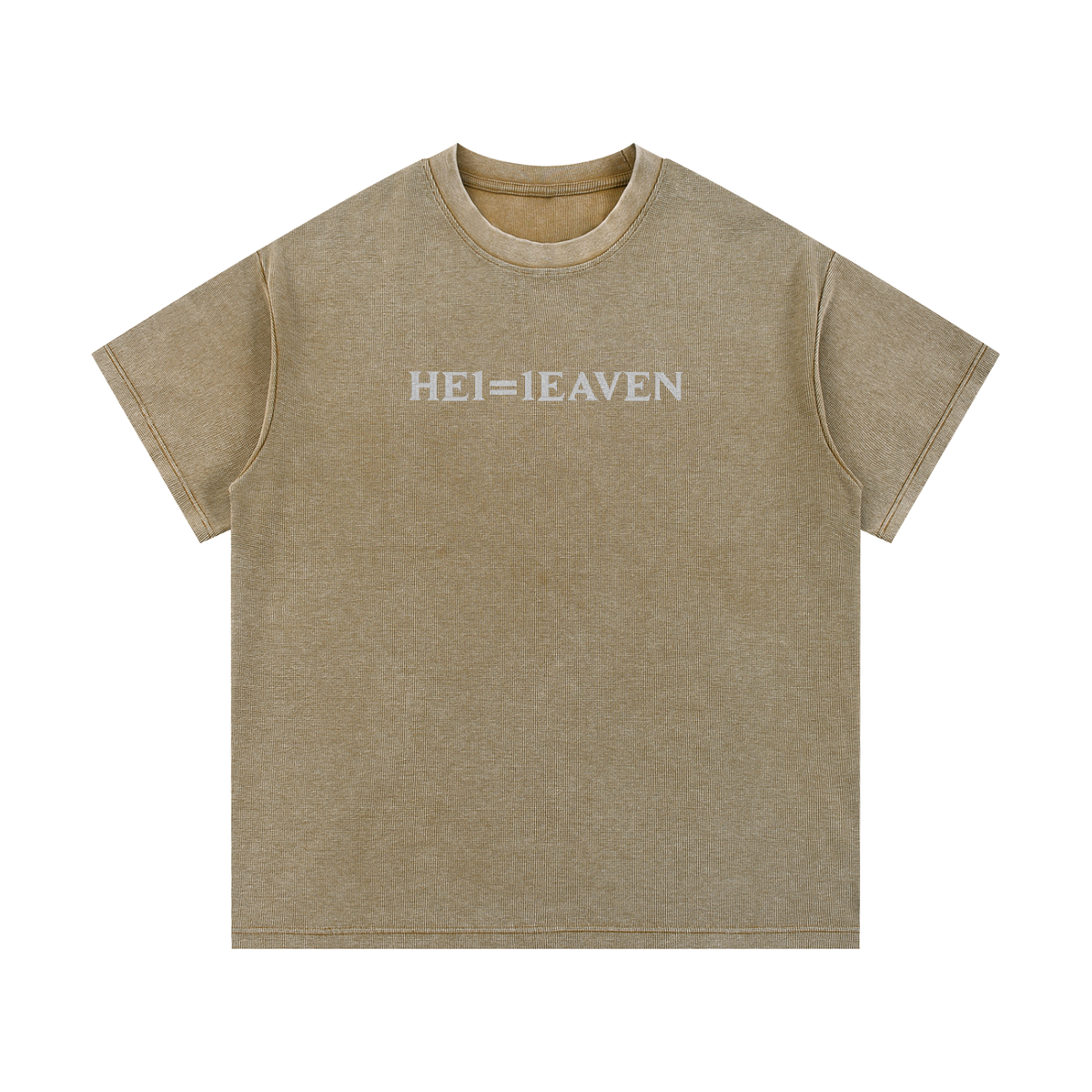 HE1=1EAVEN Alpha Numeric Reduction Embroidered Mineral Wash Waffle Knit T-Shirt