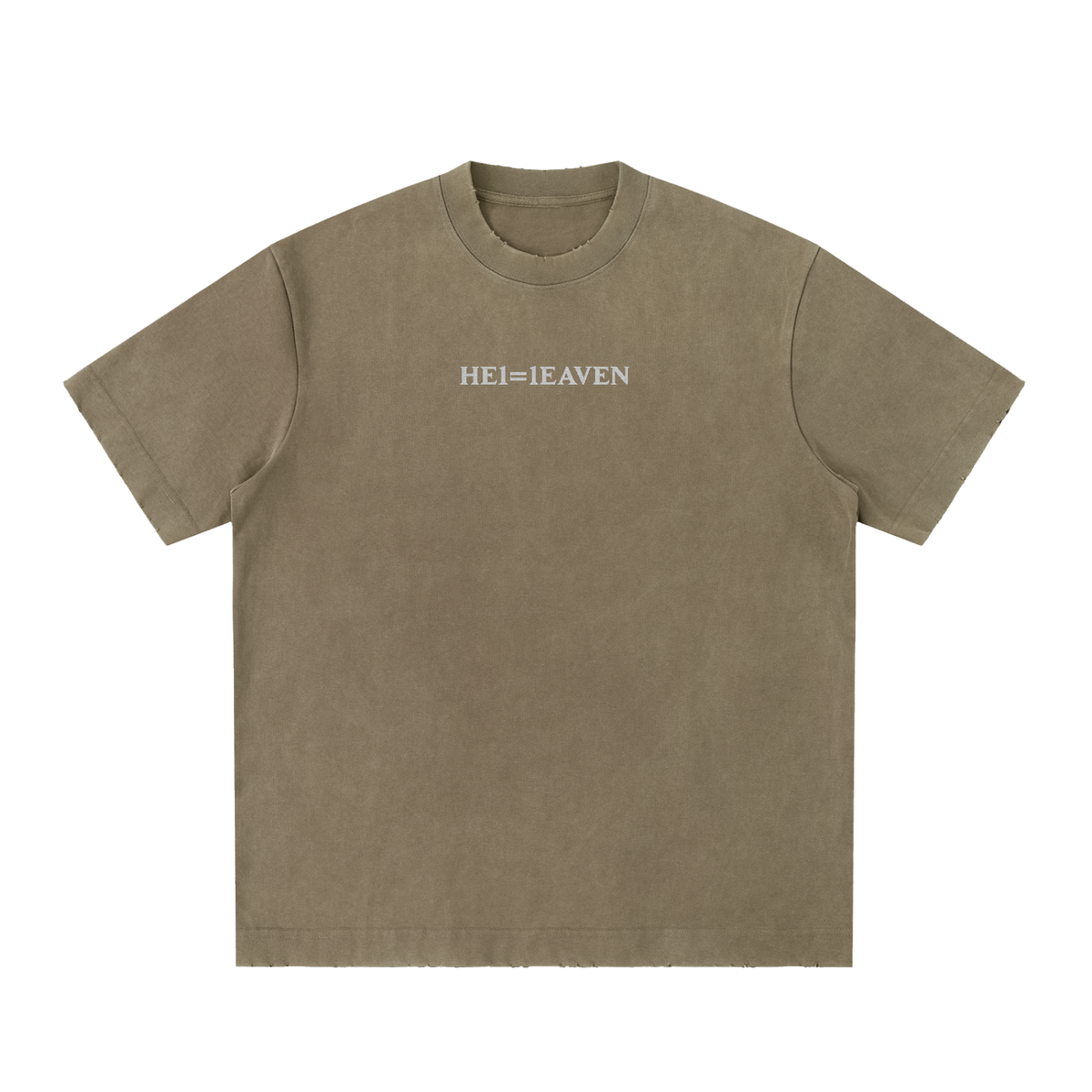HE1=1EAVEN Alpha Numeric Reduction Embroidered Heavyweight Vintage Washed Frayed T-Shirt