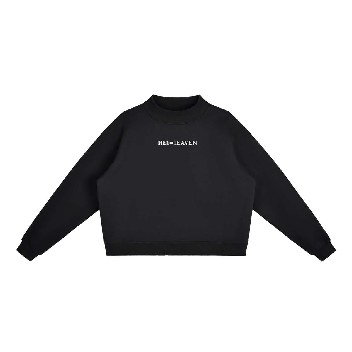 HE1=1EAVEN Embroidered Essential Fleece Mock-Neck Crew Sweatshirt
