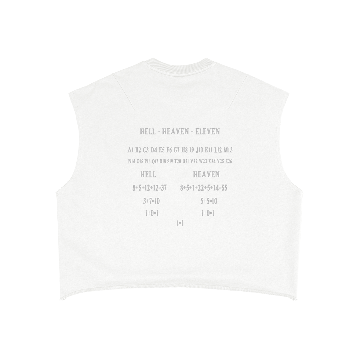 HE1=1EAVEN Alpha Numeric Reduction Embroidered French Terry Boxy Tank Top