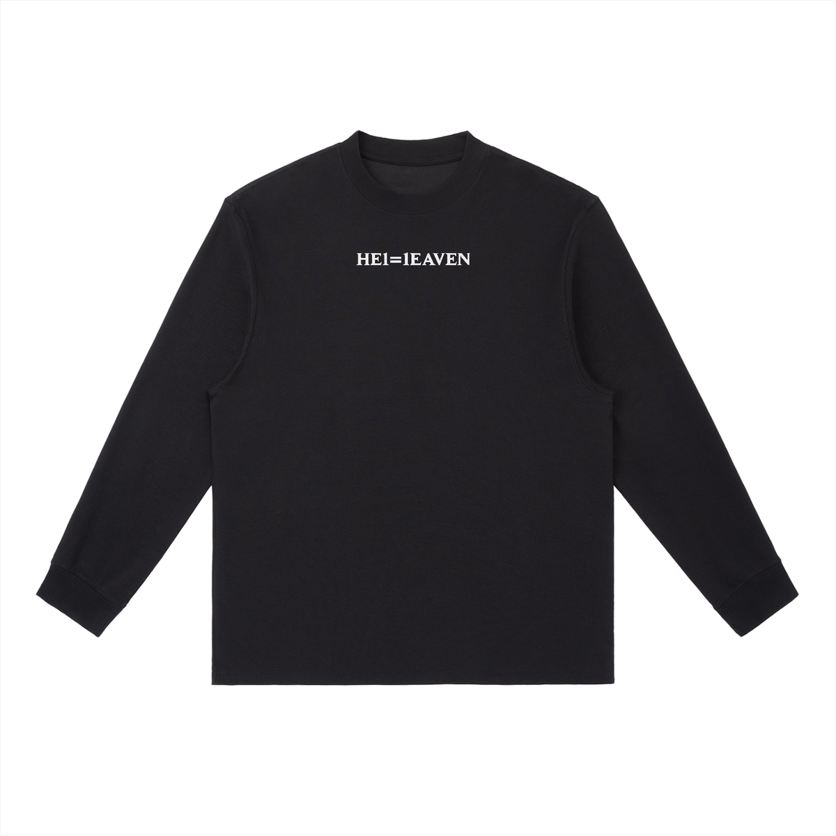 HE1=1EAVEN Alpha Numeric Reduction Embroidered Essential Crewneck Long-Sleeve T-Shirt