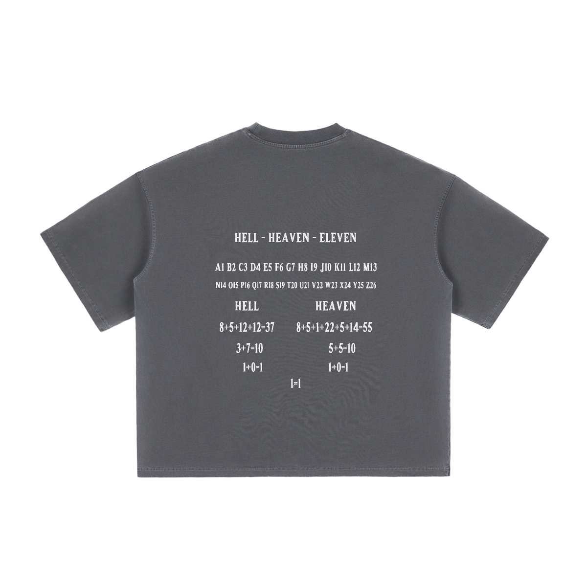 HE1=1EAVEN Alpha Numeric Reduction Embroidered Vintage Washed Boxy T-Shirt