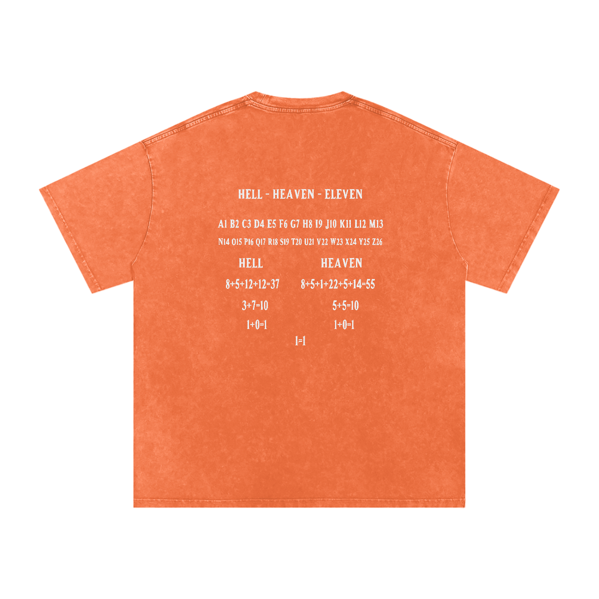 HE1=1EAVEN Alpha Numeric Reduction Embroidered Snow Washed Oversized Cotton T-Shirt