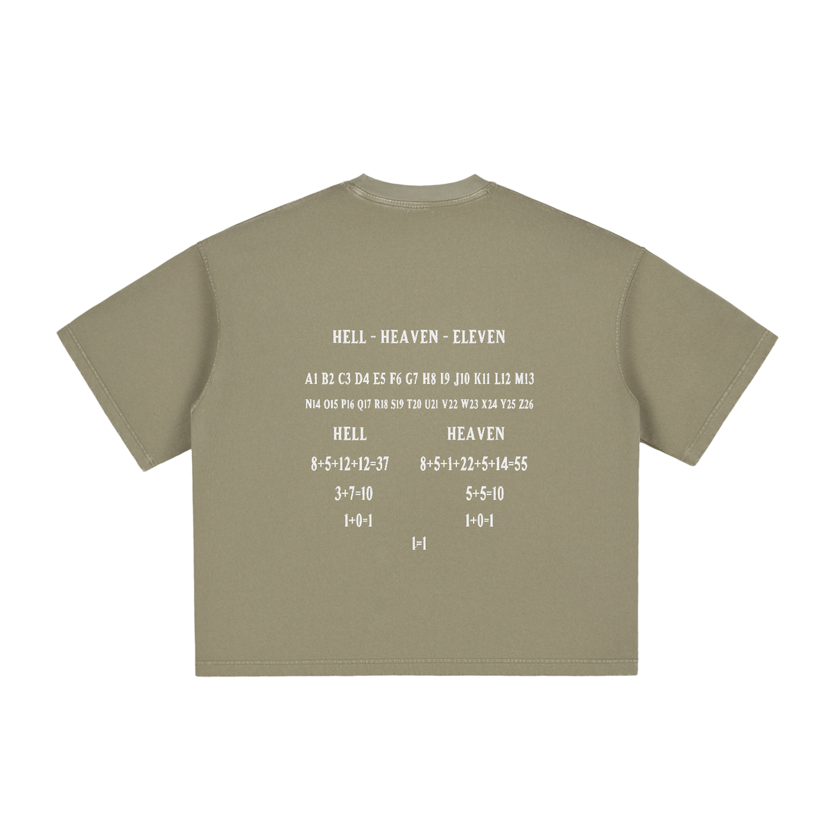 HE1=1EAVEN Alpha Numeric Reduction Embroidered Vintage Washed Boxy T-Shirt