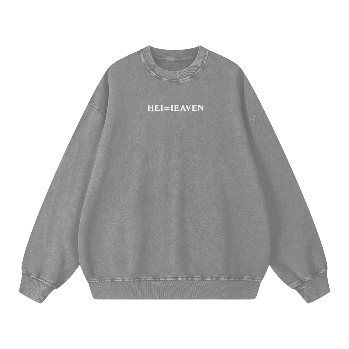 HE1=1EAVEN Alpha Numeric Reduction Embroidered Snow Washed Oversized Sweatshirt