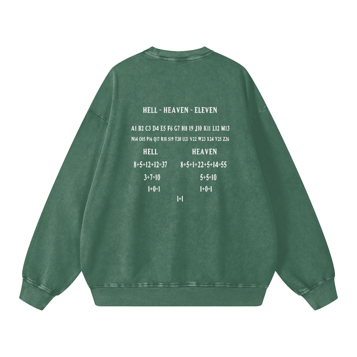 HE1=1EAVEN Alpha Numeric Reduction Embroidered Snow Washed Oversized Sweatshirt
