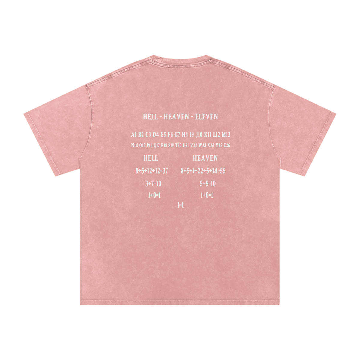 HE1=1EAVEN Alpha Numeric Reduction Embroidered Snow Washed Oversized Cotton T-Shirt
