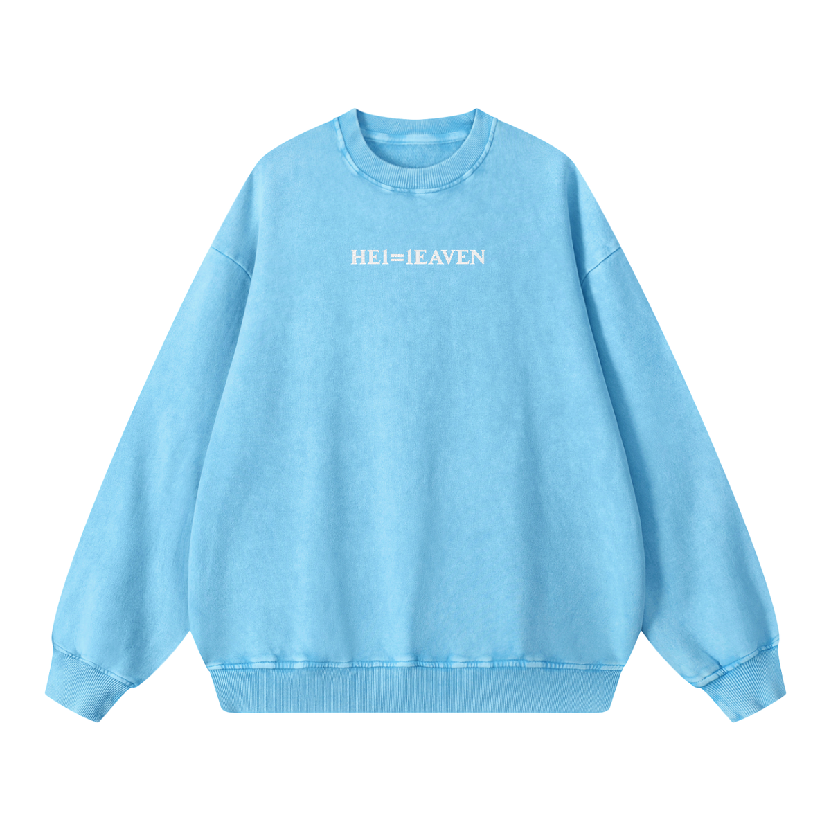 HE1=1EAVEN Alpha Numeric Reduction Embroidered Snow Washed Oversized Sweatshirt