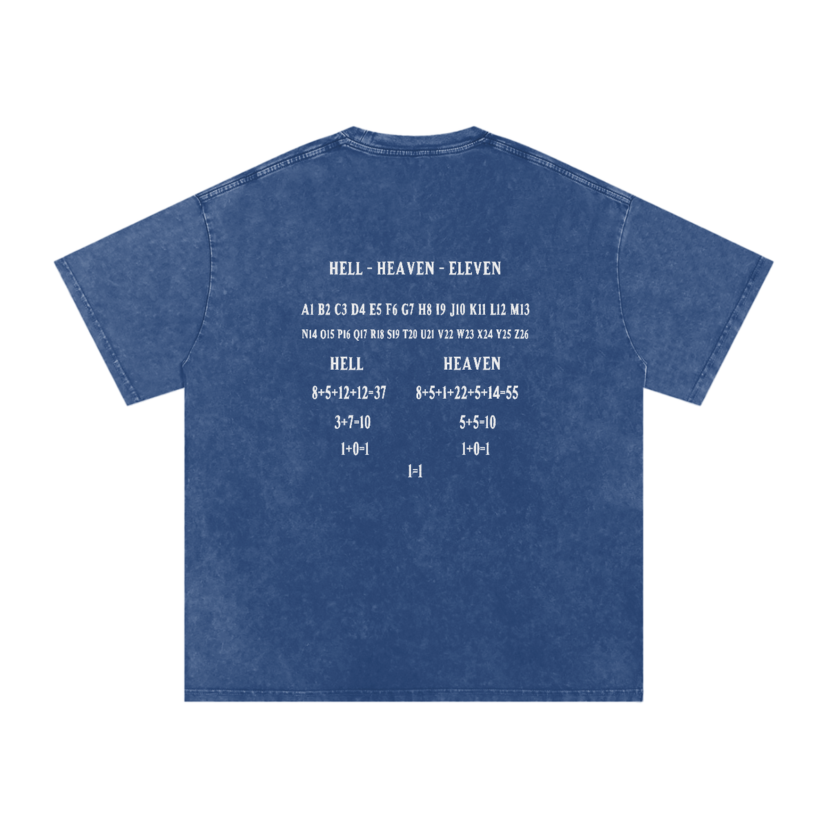 HE1=1EAVEN Alpha Numeric Reduction Embroidered Snow Washed Oversized Cotton T-Shirt