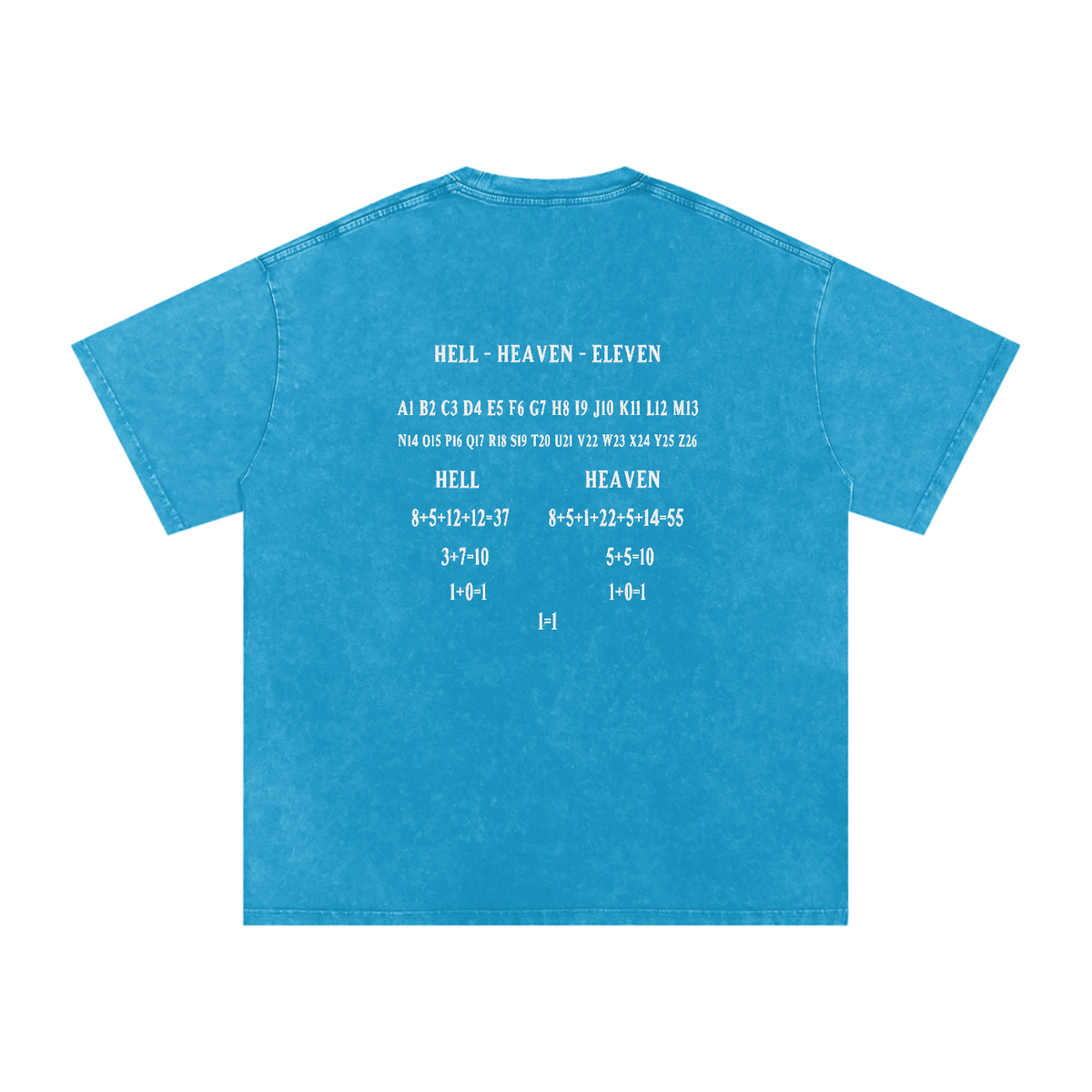 HE1=1EAVEN Alpha Numeric Reduction Embroidered Snow Washed Oversized Cotton T-Shirt