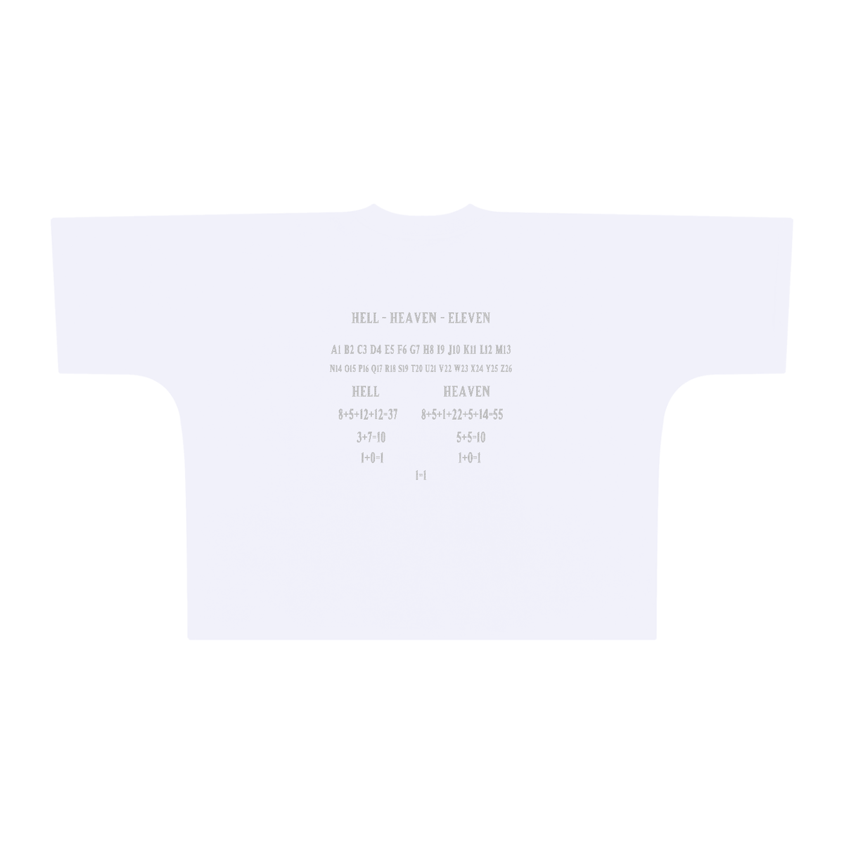 HE1=1EAVEN Alpha Numerics Reduction Embroidered Oversized One-Piece Boxy T-Shirt