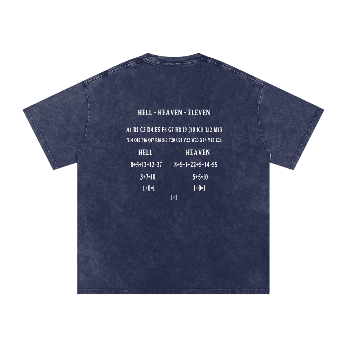 HE1=1EAVEN Alpha Numeric Reduction Embroidered Snow Washed Oversized Cotton T-Shirt