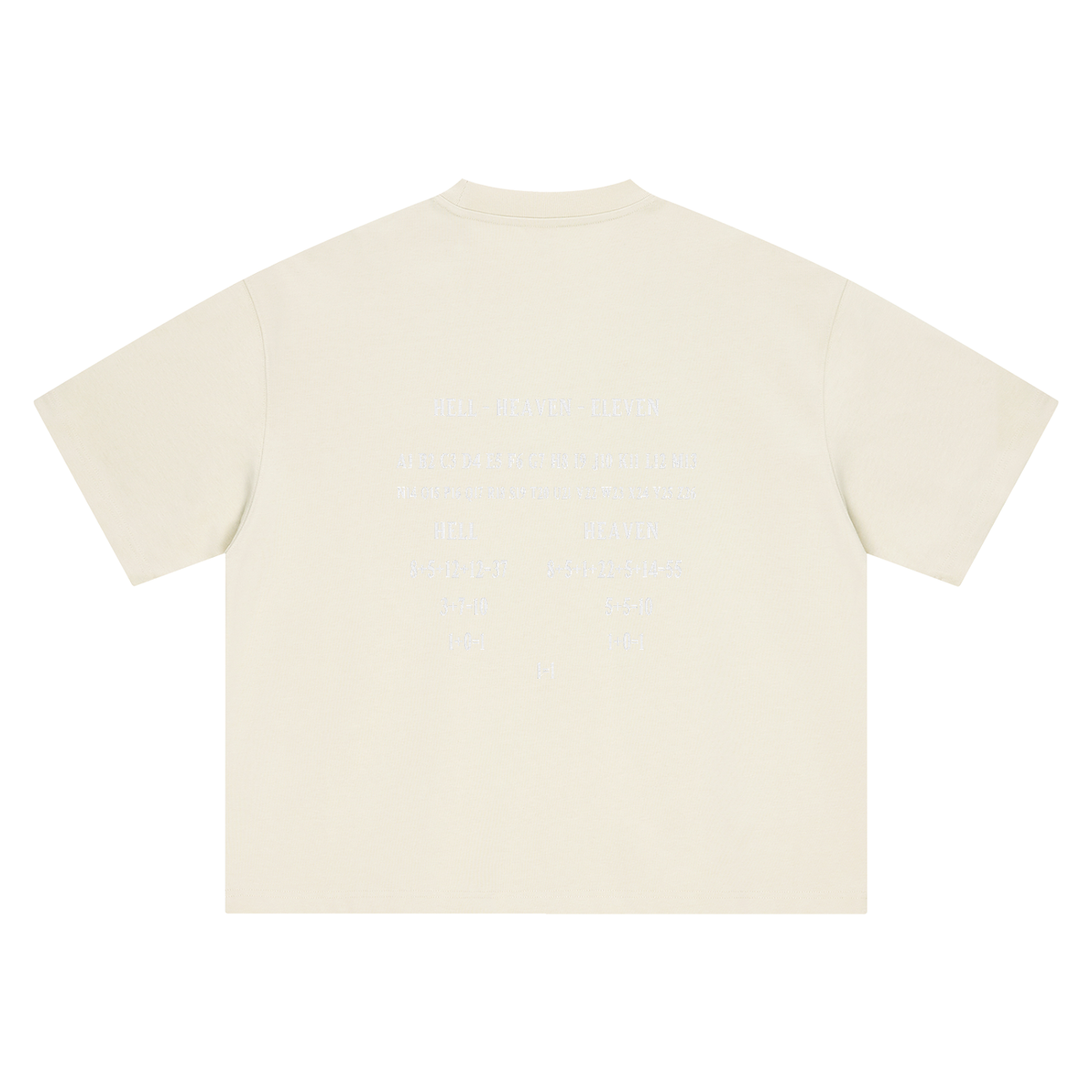 HE1=1EAVEN Alpha Numeric Reduction Embroidered Boxy Oversized T-Shirt
