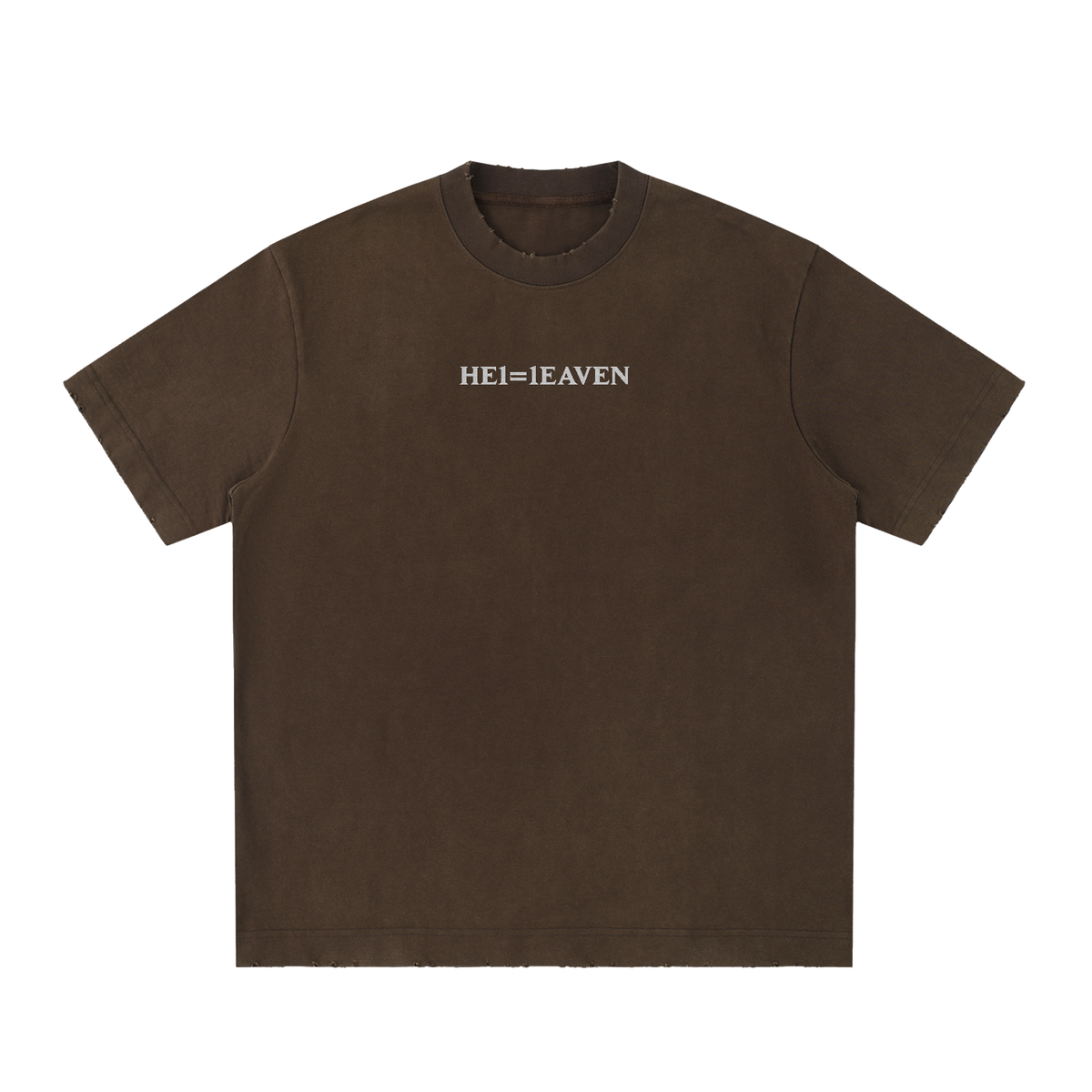 HE1=1EAVEN Alpha Numeric Reduction Embroidered Heavyweight Vintage Washed Frayed T-Shirt