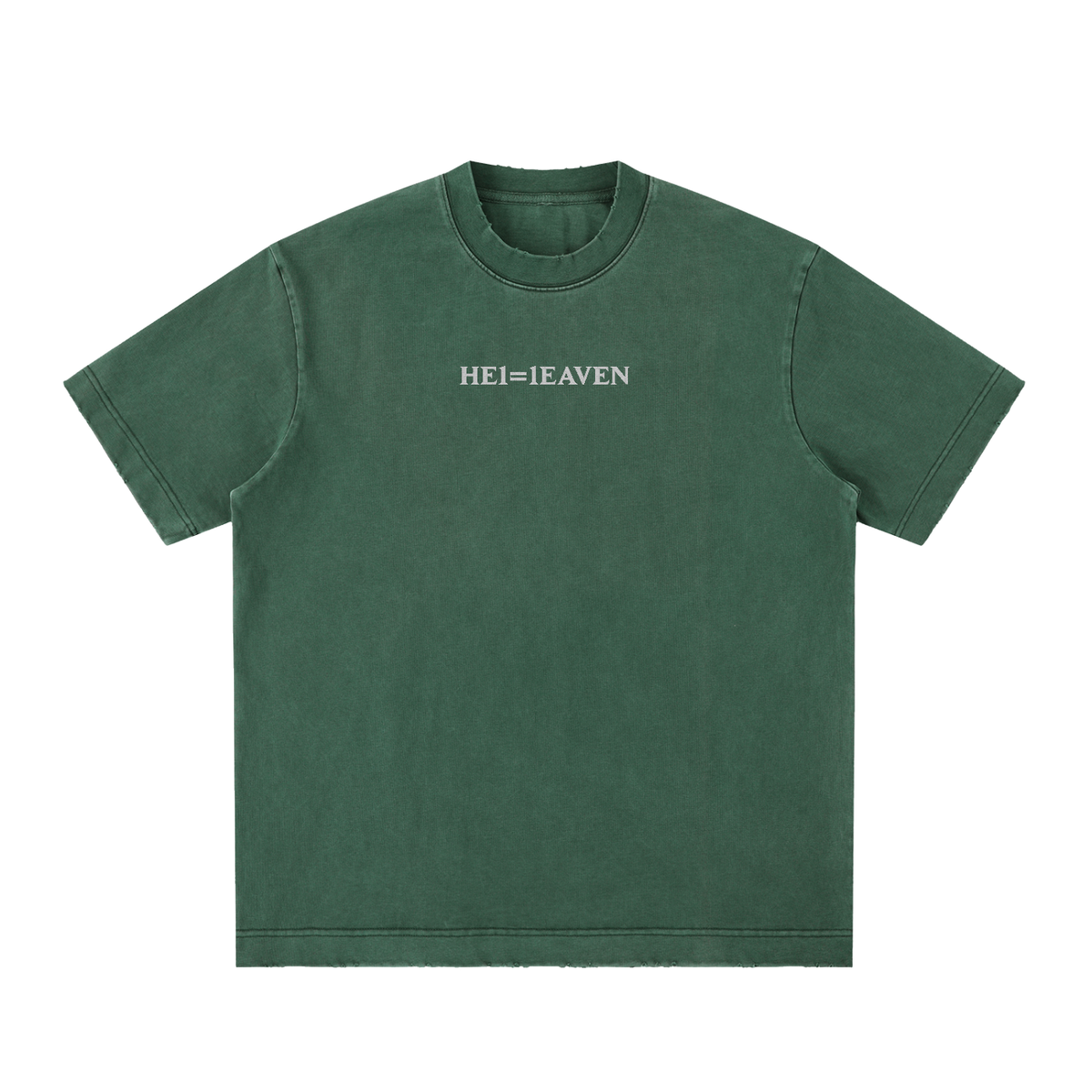 HE1=1EAVEN Alpha Numeric Reduction Embroidered Heavyweight Vintage Washed Frayed T-Shirt