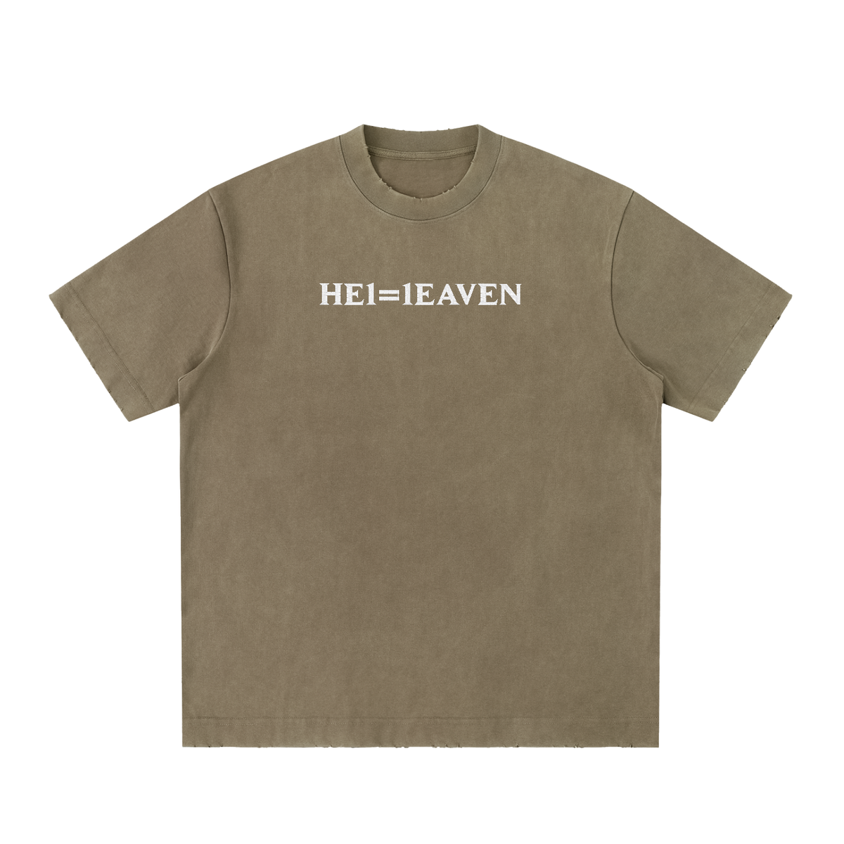 HE1=1EAVEN Embroidered Heavyweight Vintage Washed Frayed T-Shirt