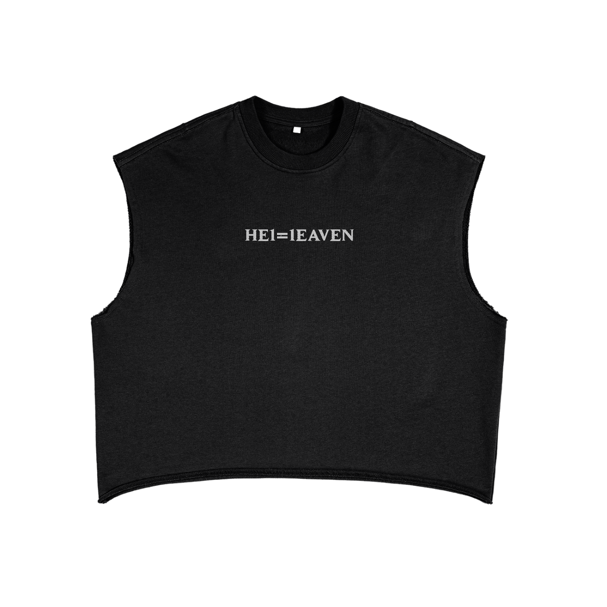 HE1=1EAVEN Alpha Numeric Reduction Embroidered French Terry Boxy Tank Top