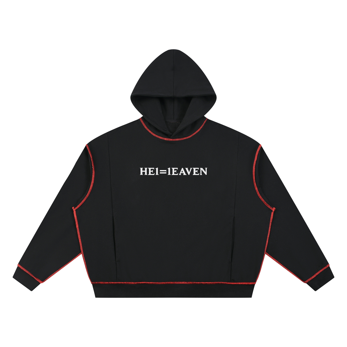 HE1=1EAVEN Alpha Numeric Reduction Embroidered Unisex Boxy Heavyweight Topstitch Hoodie