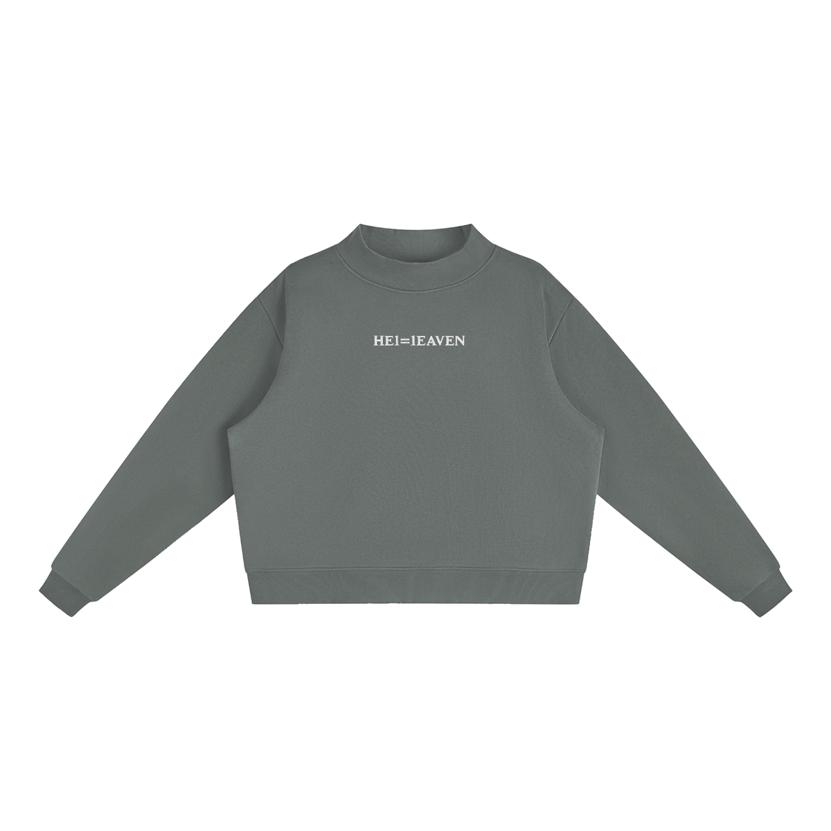 Women's HE1=1EAVEN Alpha Numeric Reduction Embroidered Essential Fleece Mock-Neck Crew Sweatshirt