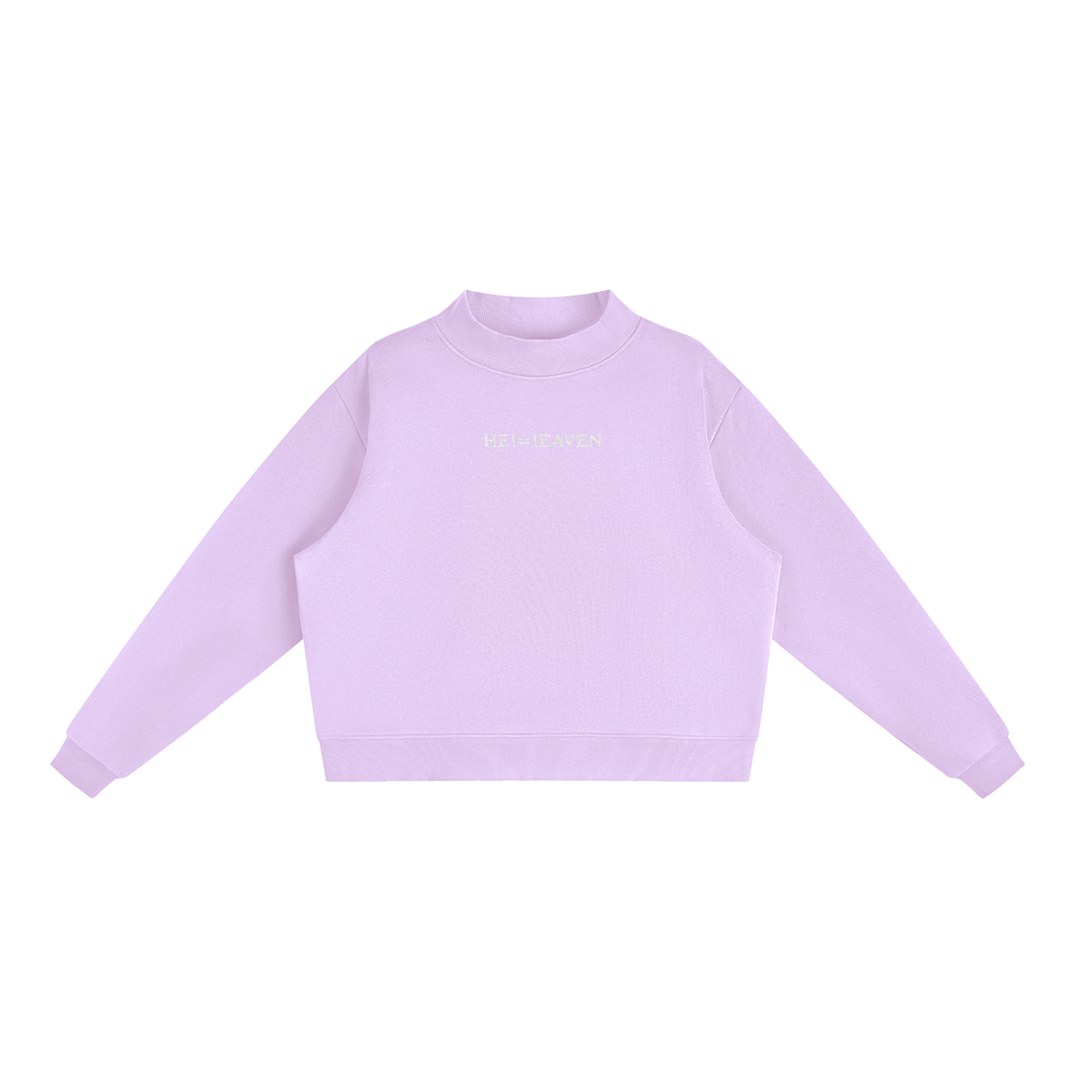 Women's HE1=1EAVEN Alpha Numeric Reduction Embroidered Essential Fleece Mock-Neck Crew Sweatshirt
