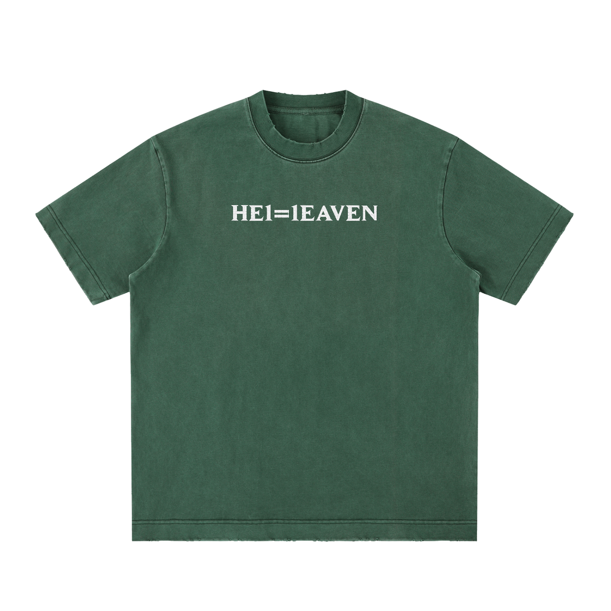 HE1=1EAVEN Embroidered Heavyweight Vintage Washed Frayed T-Shirt