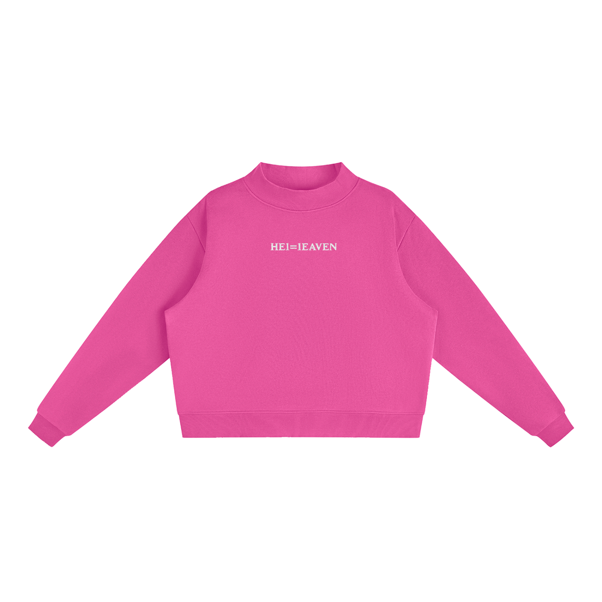 Women's HE1=1EAVEN Alpha Numeric Reduction Embroidered Essential Fleece Mock-Neck Crew Sweatshirt
