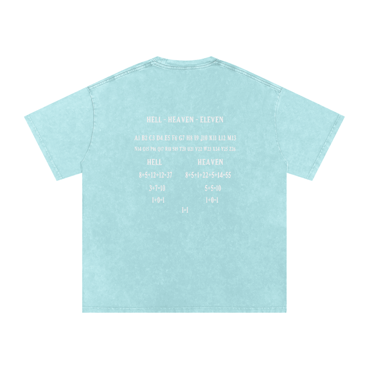 HE1=1EAVEN Alpha Numeric Reduction Embroidered Snow Washed Oversized Cotton T-Shirt