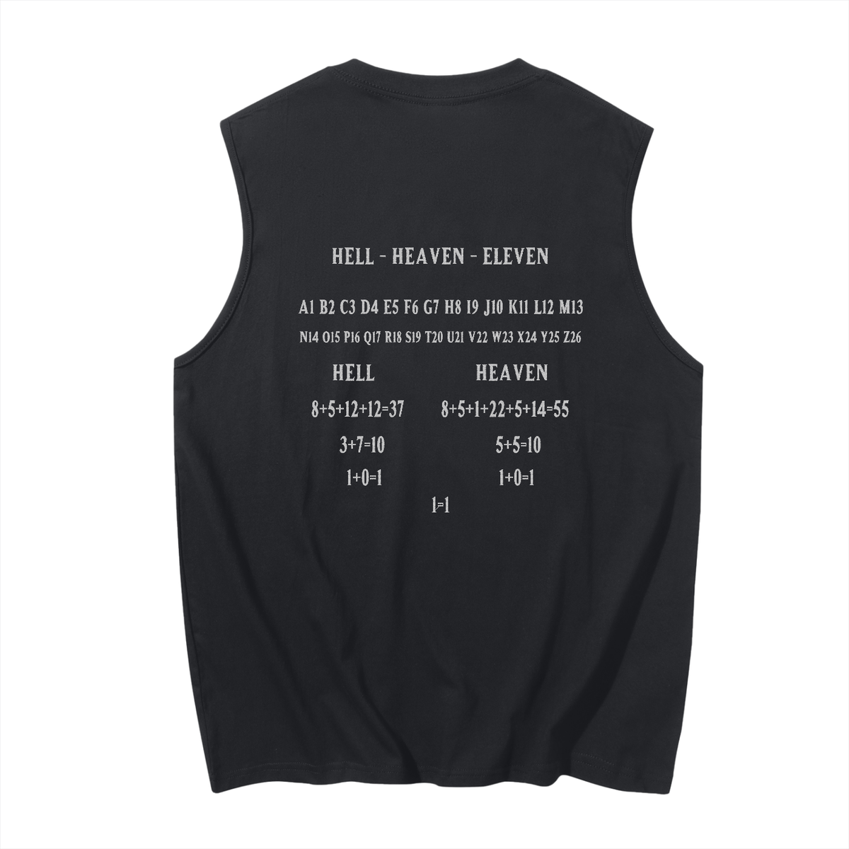 HE1=1EAVEN Alpha Numeric Reduction Embroidered Men's Sleeveless Cotton Tank Top