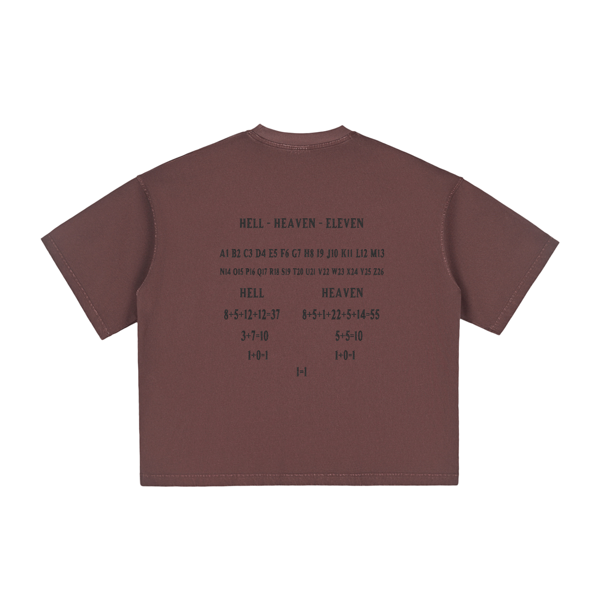 HE1=1EAVEN Alpha Numeric Reduction Embroidered Vintage Washed Boxy T-Shirt