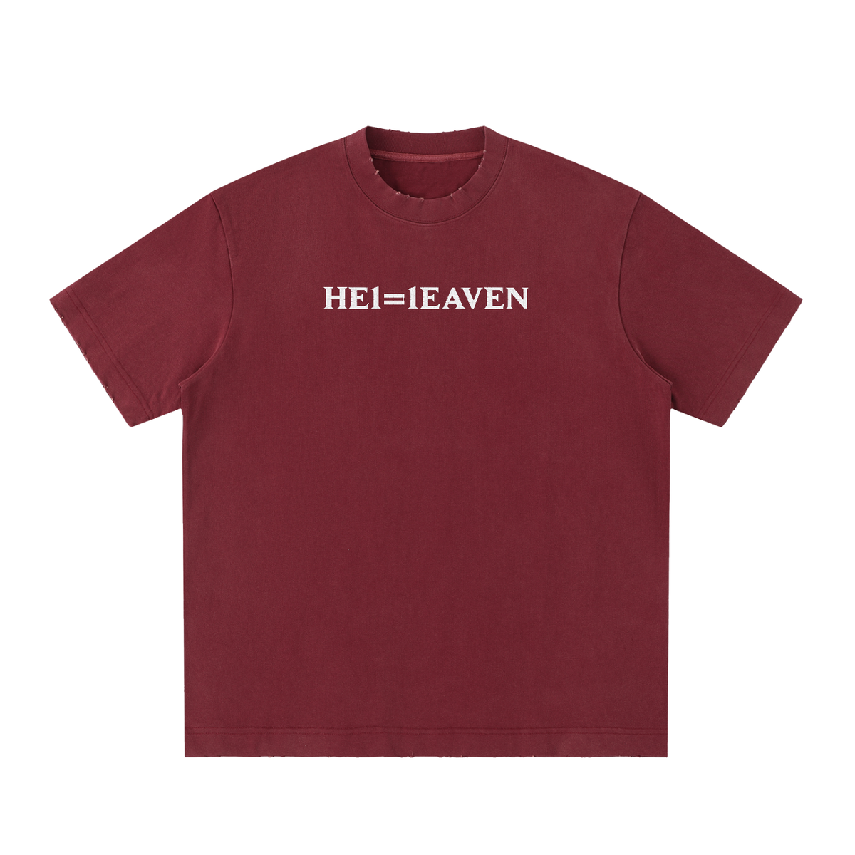 HE1=1EAVEN Embroidered Heavyweight Vintage Washed Frayed T-Shirt