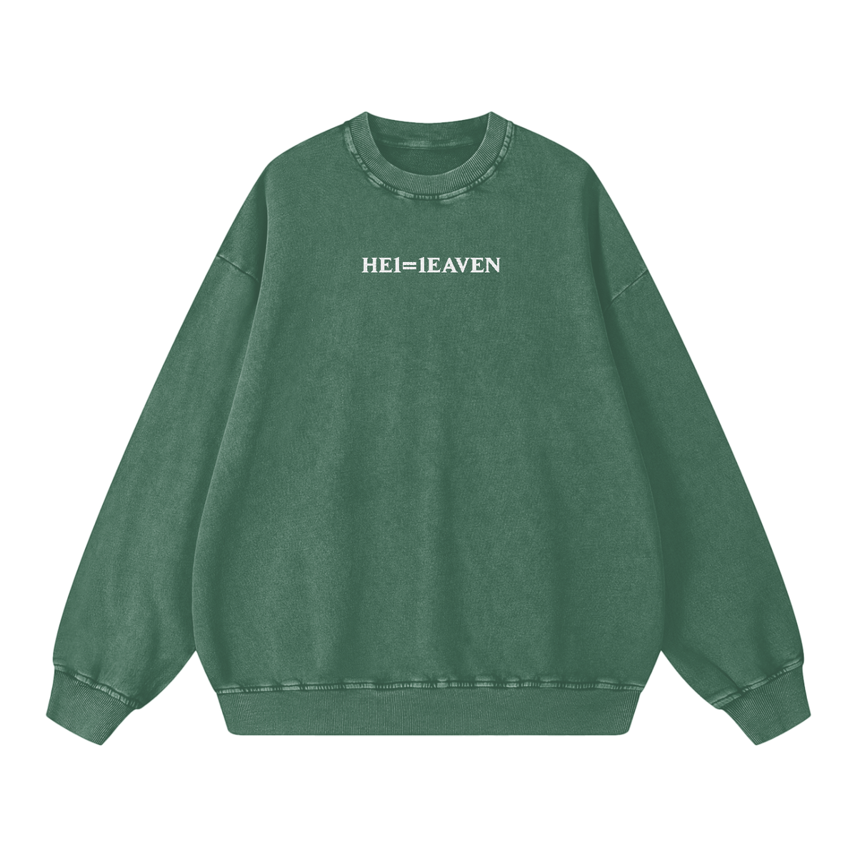 HE1=1EAVEN Alpha Numeric Reduction Embroidered Snow Washed Oversized Sweatshirt